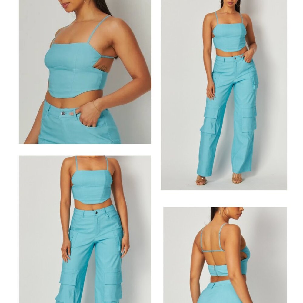 City Blush Cargo Set in Turquoise Blue